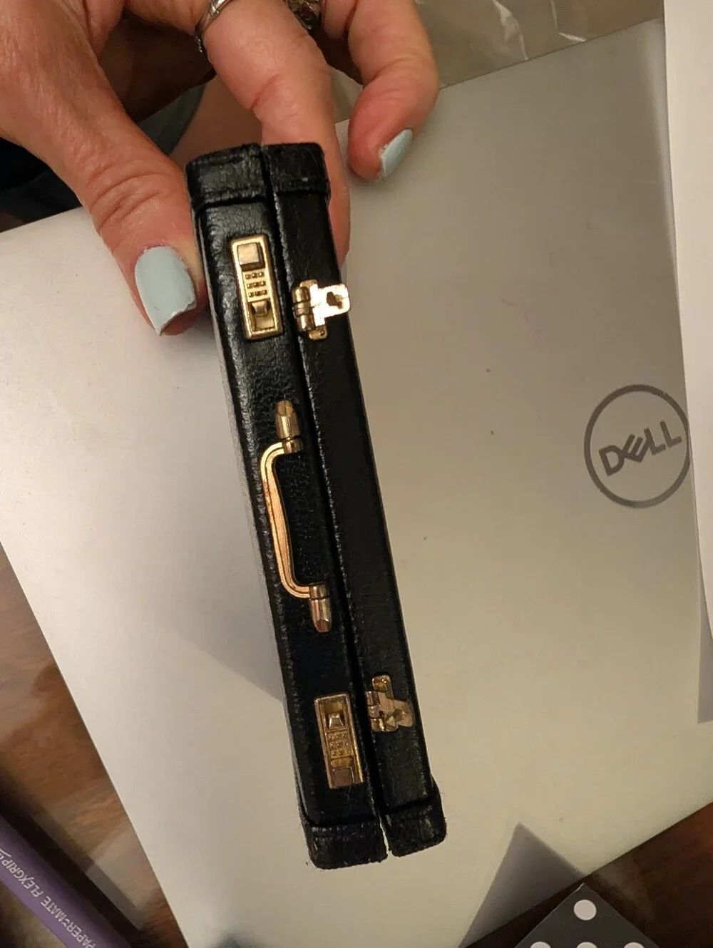Black Leather-like Mini Briefcase Business Card Holder